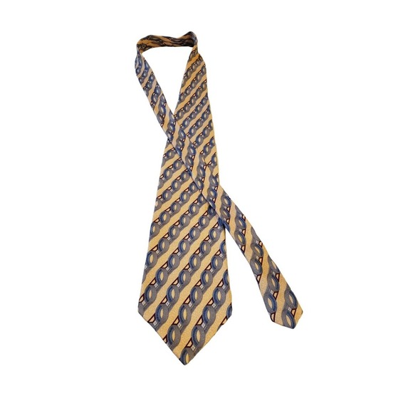 Dover by Arrow Necktie Tie Silk Yellow Blue Gray Geometric Circles Made in USA - Picture 4 of 12